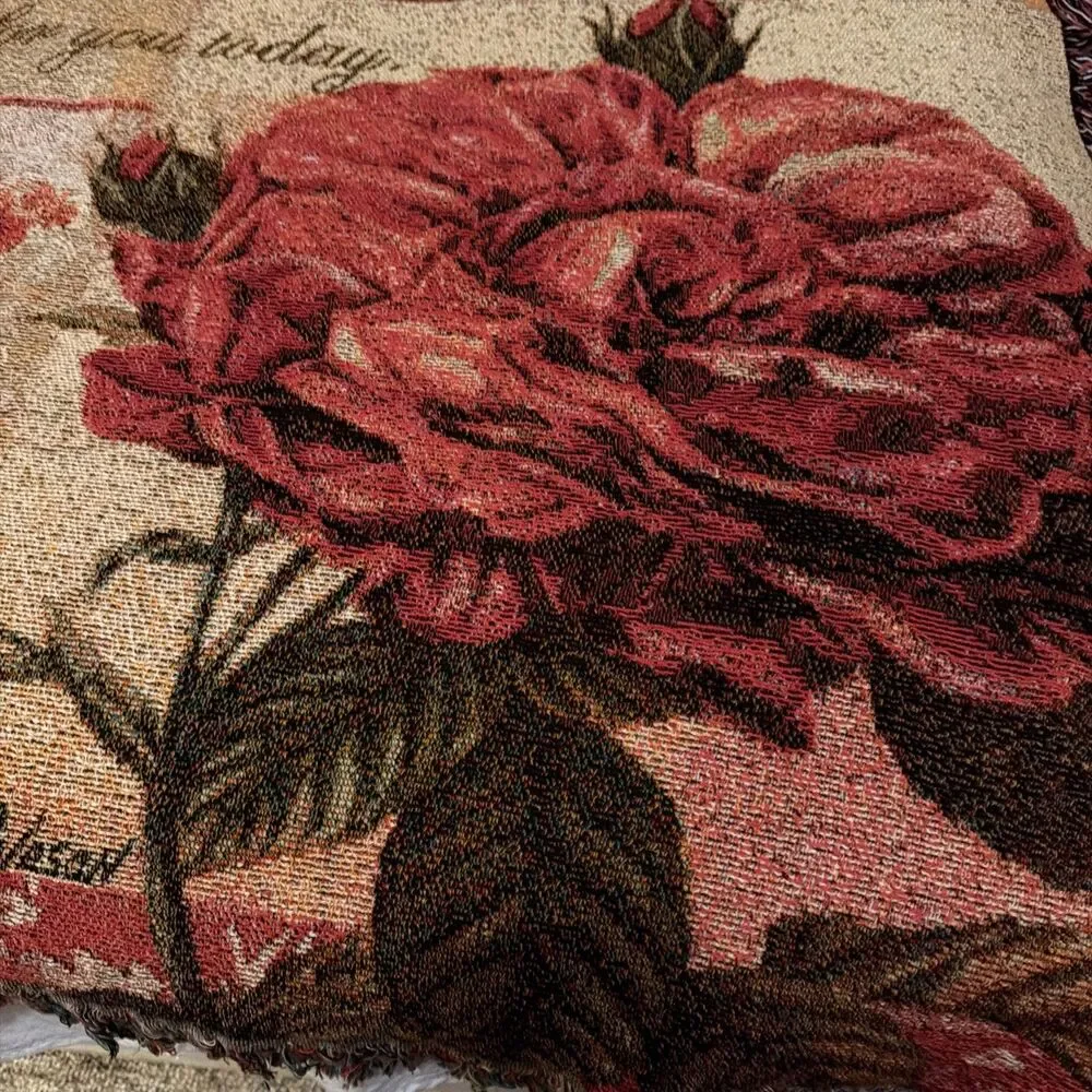 WOVEN TAPESTRY/ THROW KIMBERLEY POLOSON ARTIST BUTTERFLY & ROSE 50” X 60”.  EUC!